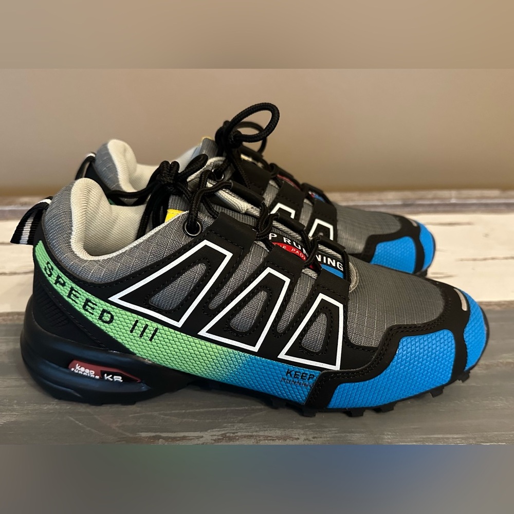 Keep Running Speed III Mens Trail Running Shoes Blue Green Grey Sneakers Size 38